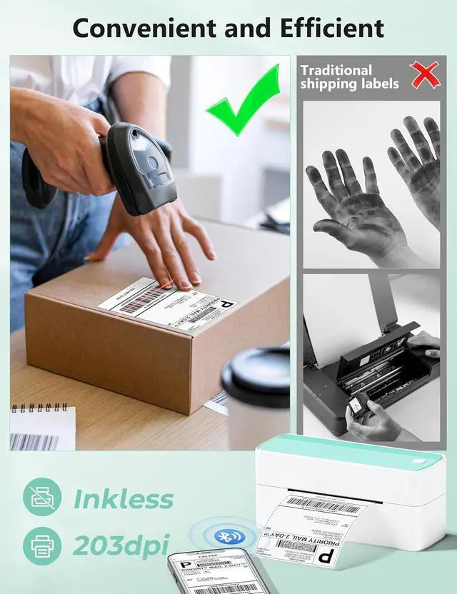 Alt view image 3 of 7 - Phomemo 241BT Bluetooth Shipping Label Printer Green & 200Pcs Transparent Thermal Label 4x3