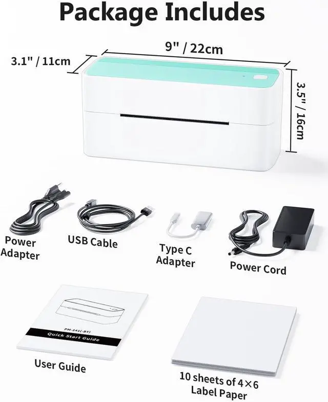 Alt view image 5 of 7 - Phomemo 241BT Bluetooth Shipping Label Printer Green & 200Pcs Transparent Thermal Label 4x3