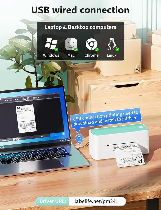 Alt view image 2 of 7 - Phomemo 241BT Bluetooth Shipping Label Printer Green & 200Pcs Transparent Thermal Label 4x3