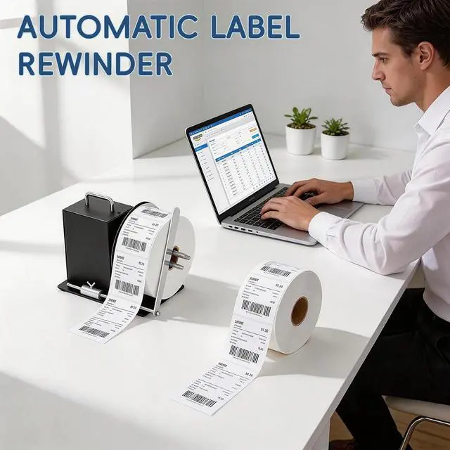 Alt view image 2 of 7 - Automatic Label Rewinder Machine, Label Rewinder for 1"/1.5"/3" Core, Adjustable Speed Sync with Printer, Max Label Diameter 7.28" Width 4.72" and 2 Way Winding Direction