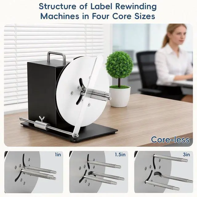 Alt view image 4 of 7 - Automatic Label Rewinder Machine, Label Rewinder for 1"/1.5"/3" Core, Adjustable Speed Sync with Printer, Max Label Diameter 7.28" Width 4.72" and 2 Way Winding Direction