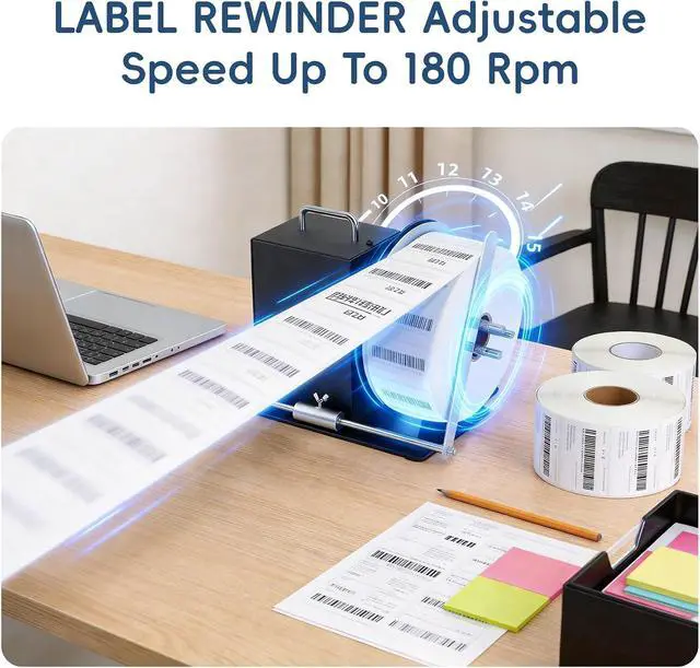 Alt view image 3 of 7 - Automatic Label Rewinder Machine, Label Rewinder for 1"/1.5"/3" Core, Adjustable Speed Sync with Printer, Max Label Diameter 7.28" Width 4.72" and 2 Way Winding Direction