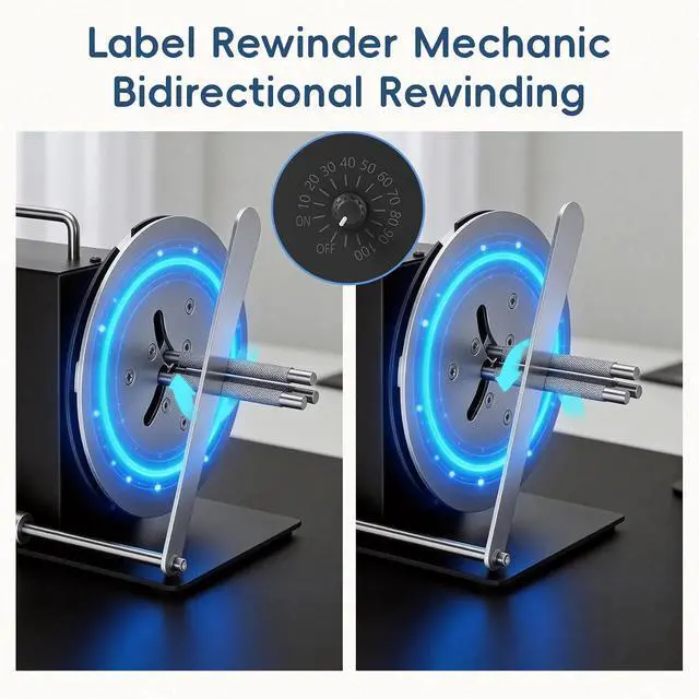 Alt view image 5 of 7 - Automatic Label Rewinder Machine, Label Rewinder for 1"/1.5"/3" Core, Adjustable Speed Sync with Printer, Max Label Diameter 7.28" Width 4.72" and 2 Way Winding Direction