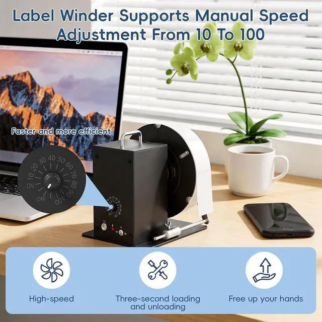 Alt view image 6 of 7 - Automatic Label Rewinder Machine, Label Rewinder for 1"/1.5"/3" Core, Adjustable Speed Sync with Printer, Max Label Diameter 7.28" Width 4.72" and 2 Way Winding Direction