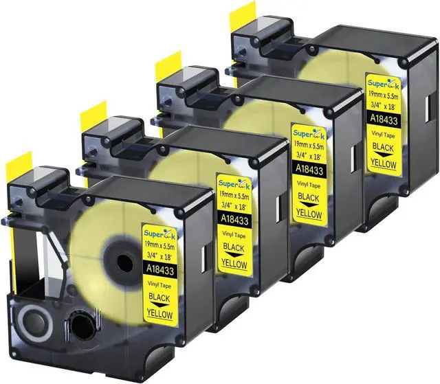 Alt view image 6 of 7 - Compatible for Dymo Rhino Vinyl Label Tapes 4PK 18433 Black on Yellow and 4PK 18436 Black on Orange Labels 3/4 inch 19mm x 5.5m