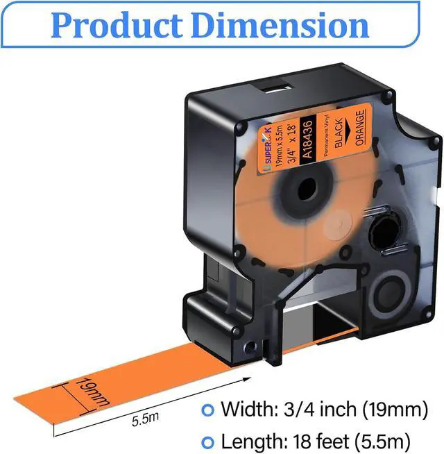 Alt view image 3 of 7 - Compatible for Dymo Rhino Vinyl Label Tapes 4PK 18433 Black on Yellow and 4PK 18436 Black on Orange Labels 3/4 inch 19mm x 5.5m
