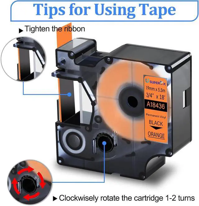 Alt view image 4 of 7 - Compatible for Dymo Rhino Vinyl Label Tapes 4PK 18433 Black on Yellow and 4PK 18436 Black on Orange Labels 3/4 inch 19mm x 5.5m