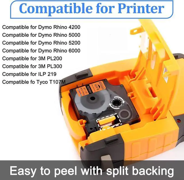 Alt view image 5 of 7 - Compatible for Dymo Rhino Vinyl Label Tapes 4PK 18433 Black on Yellow and 4PK 18436 Black on Orange Labels 3/4 inch 19mm x 5.5m