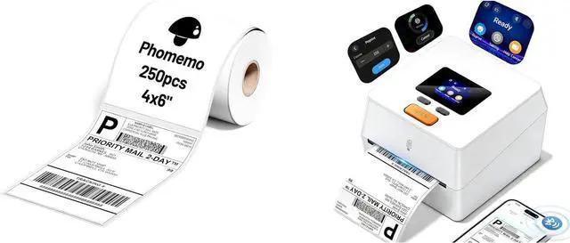 Main image of Phomemo Thermal Label Printer with Touchable Screen & 250 4x6 Roll Labels
