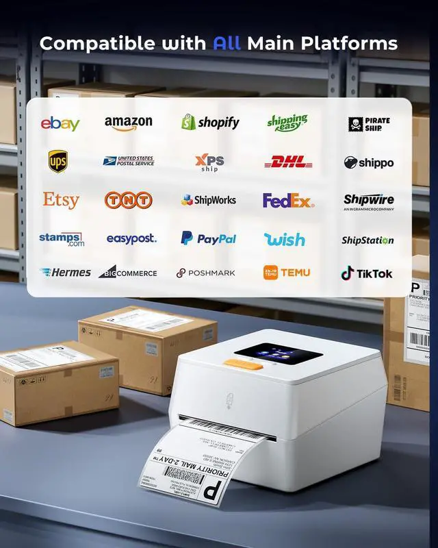 Alt view image 5 of 7 - Phomemo Thermal Label Printer with Touchable Screen & 250 4x6 Roll Labels