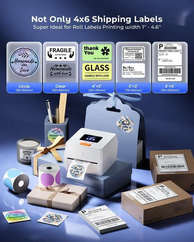 Alt view image 6 of 7 - Phomemo Thermal Label Printer with Touchable Screen & 250 4x6 Roll Labels