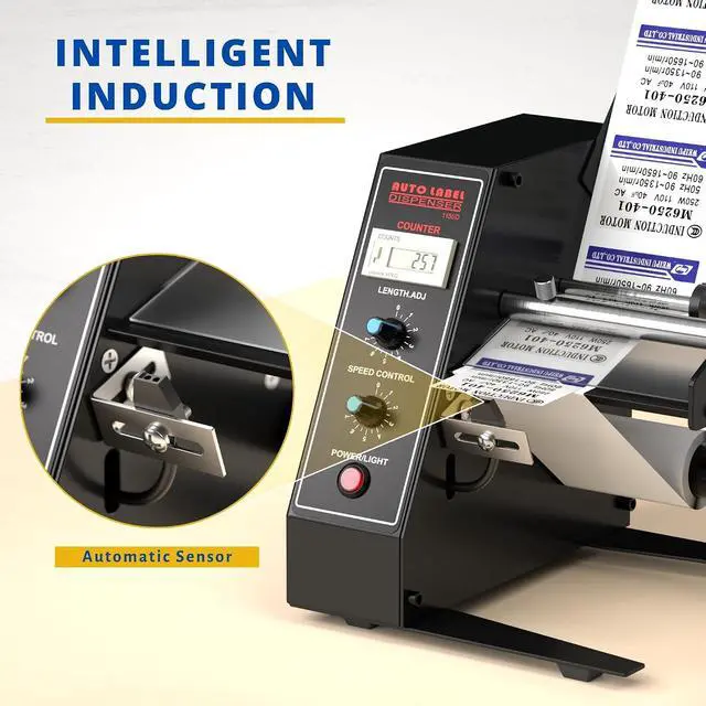 Alt view image 3 of 7 - Automatic Label Dispenser, Automatic Label Separator, Automatic Label Stripper 110V Speed Adjustable Electric Label Machine Auto Counting 0-999999 for Label Width 4-140mm