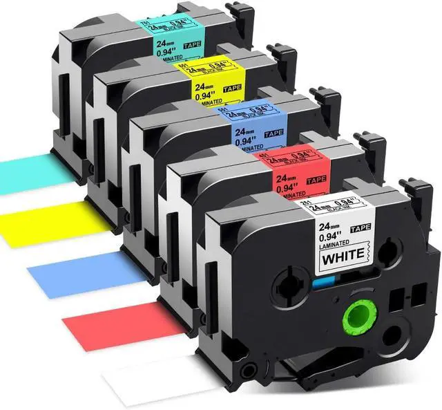 Alt view image 2 of 7 - Labelife Compatible with 18mm Label Tape TZe-641 Replacement for Brother P Touch TZe TZ Tape 24mm 0.94 Laminated White/Red/Blue/Yellow/Green TZe-251 TZe-451 TZe-551 TZe-651 TZe-751 1 Inch Tape, 9-Pack