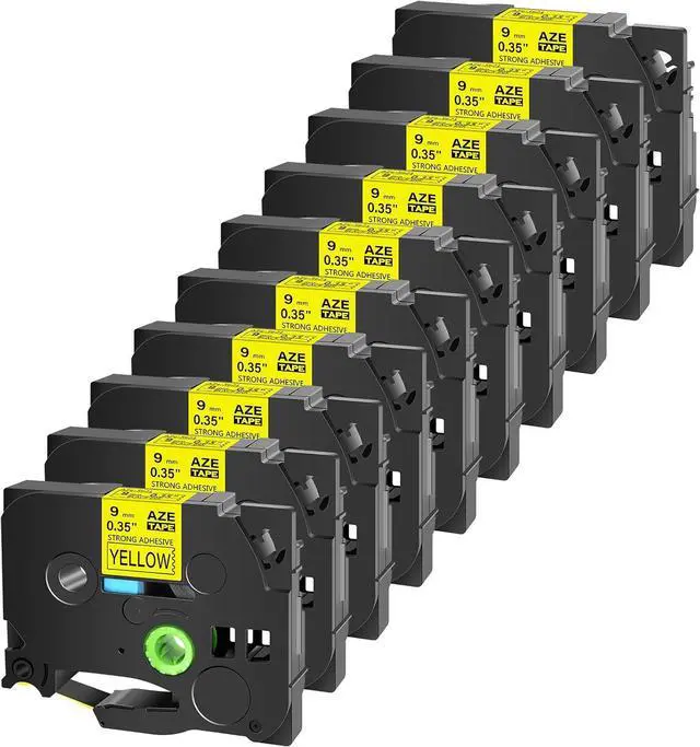 Main image of Cruxer Extra-Strength Adhesive Label Tape Compatible for Brother TZe S621 9mm 3/8" Black Text on Yellow Tape for P-Touch Cube PTE550 PTP750 PTD210 PTD450 PTH110 PTD400AD PT710BT Label Maker, 10-Pack