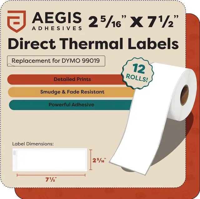Alt view image 2 of 7 - Replacement for DYMO 99019 (12 Rolls, 1800 Labels) - 2 5/16" X 7 1/2"