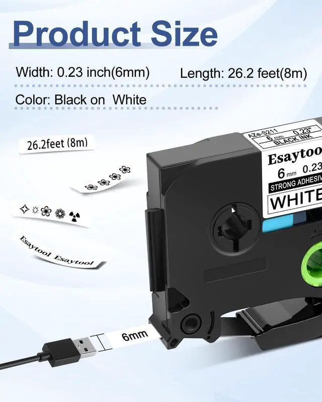 Alt view image 2 of 7 - 20 X Compatible with P-Touch TZe-111 AZE-111 TZ-111 Black on White 6mm 0.23'' Extra Strength Adhesive Laminated Tape Replacement for Ptouch PT-H100 PT-D200 PT-P700 PT-1000 Label Maker