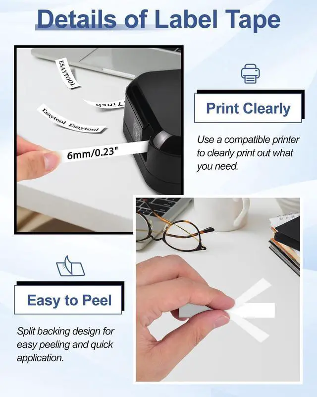 Alt view image 4 of 7 - 20 X Compatible with P-Touch TZe-111 AZE-111 TZ-111 Black on White 6mm 0.23'' Extra Strength Adhesive Laminated Tape Replacement for Ptouch PT-H100 PT-D200 PT-P700 PT-1000 Label Maker