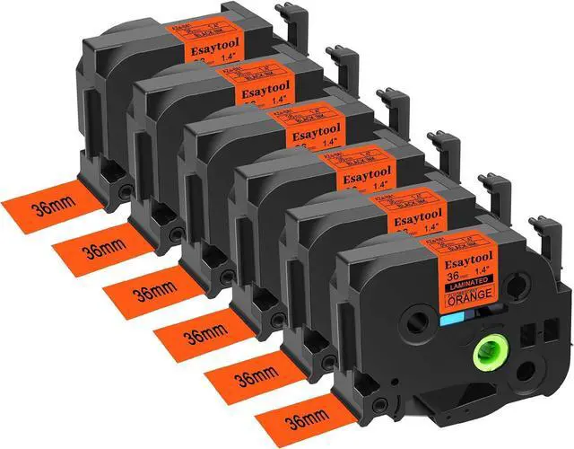 Main image of 6 Pack Compatible with P-Touch TZe-B61 TZeB61 Black on Fluorescent Orange 36mm 1.4'' Laminated Label Tape Replacement for Ptouch PT-P900 9600 9700PC D800W E800W 9500PC P900W P950NW Makers