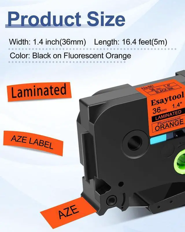 Alt view image 2 of 7 - 6 Pack Compatible with P-Touch TZe-B61 TZeB61 Black on Fluorescent Orange 36mm 1.4'' Laminated Label Tape Replacement for Ptouch PT-P900 9600 9700PC D800W E800W 9500PC P900W P950NW Makers