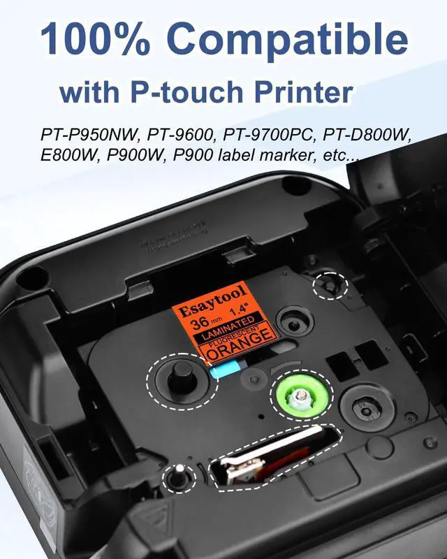 Alt view image 6 of 7 - 6 Pack Compatible with P-Touch TZe-B61 TZeB61 Black on Fluorescent Orange 36mm 1.4'' Laminated Label Tape Replacement for Ptouch PT-P900 9600 9700PC D800W E800W 9500PC P900W P950NW Makers