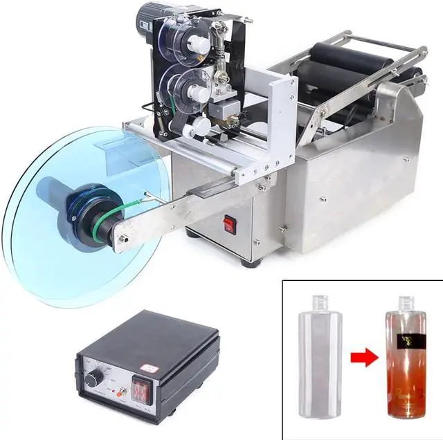 Alt view image 2 of 7 - Semi-Automatic Round Bottle Bottle Labeling Machine with Integrated Coding, 20-40pcs/min, Stainless Steel Label Applicator for 0.59-4.72in Diameter Bottles (110V with Pressing Bar)
