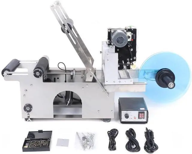 Alt view image 6 of 7 - Semi-Automatic Round Bottle Bottle Labeling Machine with Integrated Coding, 20-40pcs/min, Stainless Steel Label Applicator for 0.59-4.72in Diameter Bottles (110V with Pressing Bar)