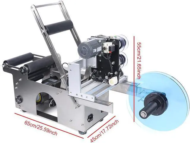 Alt view image 5 of 7 - Semi-Automatic Round Bottle Bottle Labeling Machine with Integrated Coding, 20-40pcs/min, Stainless Steel Label Applicator for 0.59-4.72in Diameter Bottles (110V with Pressing Bar)