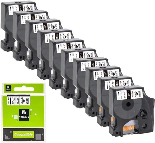 Main image of 10Pcs 18443 Labels for Tape 18443 9mm Black On White Label Tape Compatible with 4200 5000 5200 6000 Label Maker