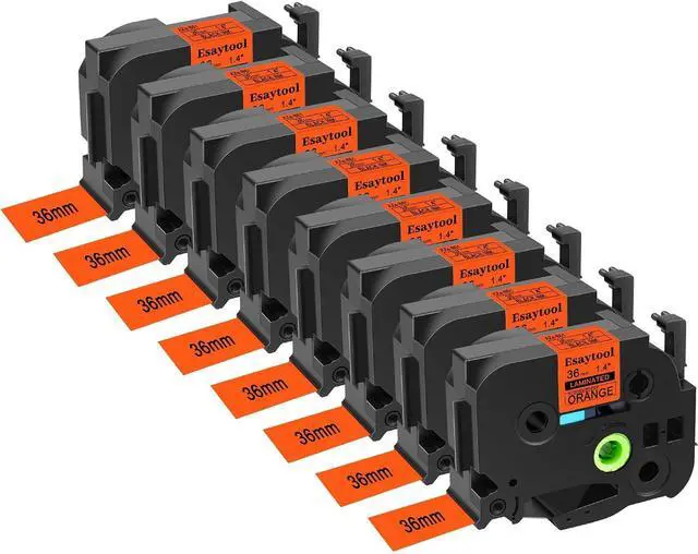 Main image of 8 Pack Compatible with P-Touch TZe-B61 TZeB61 Black on Fluorescent Orange 36mm 1.4'' Laminated Label Tape Replacement for Ptouch PT-P900 9600 9700PC D800W E800W 9500PC P900W P950NW Makers
