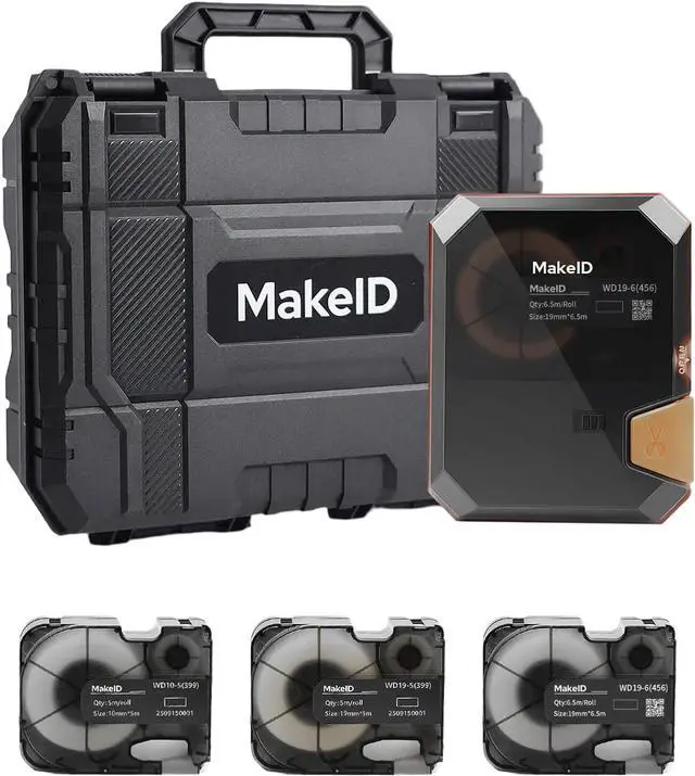 Main image of Makeid P31S Industrial Label Maker Portable Bluetooth Printer with 0.75" x 19.68ft Label for Wire Cable Labeling Machine, Job Sites and Heat Shrink Tubing Labeler-Hardcase with 3 Cartridges Bundle