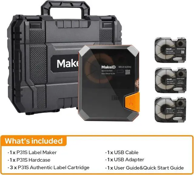 Alt view image 5 of 7 - Makeid P31S Industrial Label Maker Portable Bluetooth Printer with 0.75" x 19.68ft Label for Wire Cable Labeling Machine, Job Sites and Heat Shrink Tubing Labeler-Hardcase with 3 Cartridges Bundle