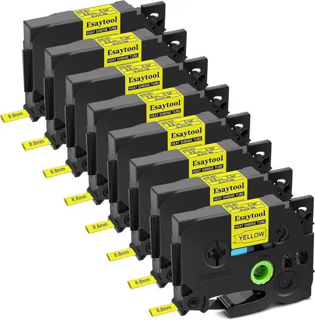 Main image of 8 Pack HSe-621 Heat Shrink Tube Cable Label Tubing Black on Yellow HSe621 HS621 0.34inch (8.8mm) x 4.9ft (1.5m) Compatible for Brother P Touch Maker PT-E300 E500 P710BT P700 P750WVP P900
