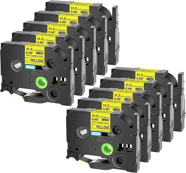 Main image of 10PK Compatible for Ptouch HSe-631 HSe631 HS-631 HS631 Black on Yellow 11.7mm 0.46'' Heat Shrink Tubing for Wire Cable for PT300 PT-300B PT310 PT310B PT320 Label Maker Tape