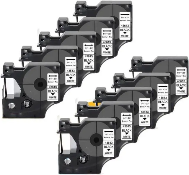 Main image of 10pk 6mm 43613 Compatible with D1 Label Tape Black on White Cassette Tape Works with LabelManager 160 5200 4200 Maker