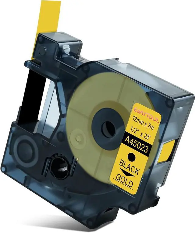 Main image of 30 X Compatible with Dymo D1 Label Tape 45023 A45023 45023S S0720630 Black on Gold 12mm 1/2 inch x 23 Feet Replacement for Dymo Label Maker LabelManager 160 420P 210D 280 360D PnP