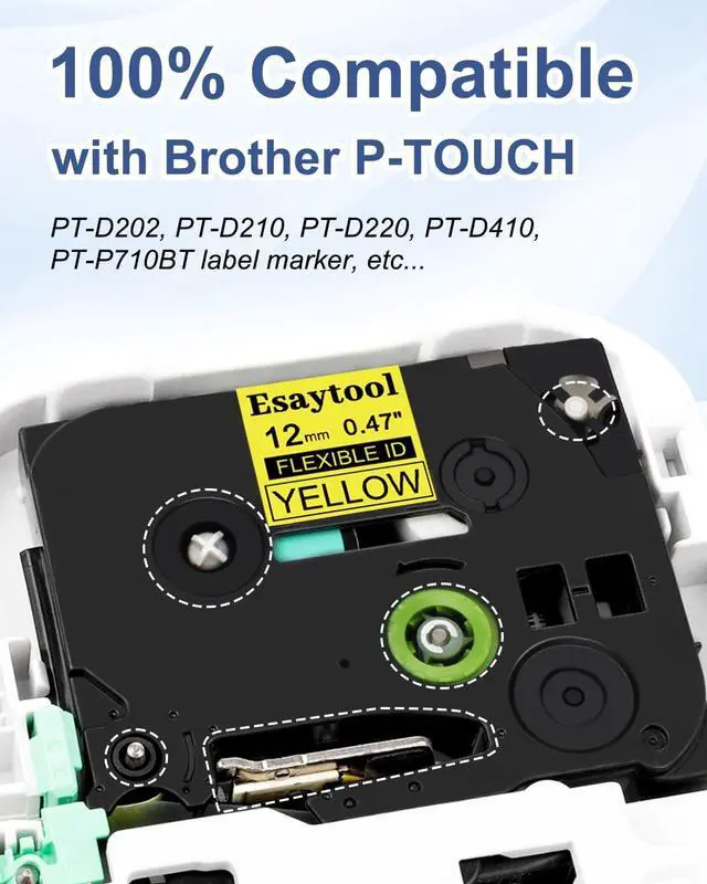 Alt view image 7 of 7 - 20 X Compatible with P-Touch TZe-FX631 AZE-FX631 TZ-FX631 Black on Yellow 12mm 0.47'' Flexible ID Wire Cable Label Tape Replacement for Ptouch PT-H100 PT-D200 PT-P700 PT-1000 Label Maker