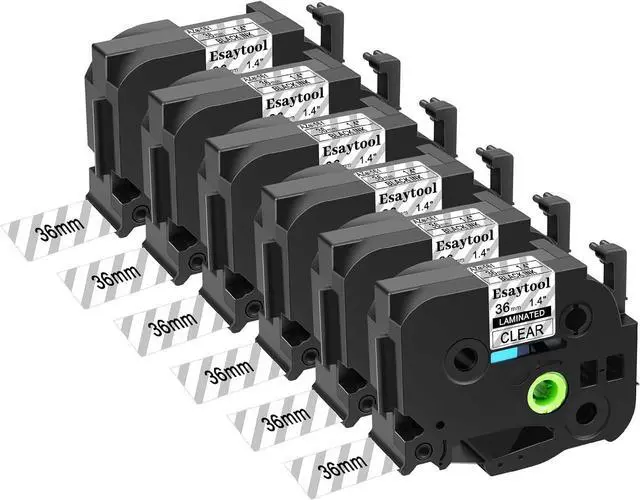 Main image of 6 Pack Compatible with P-Touch TZe-161 TZe161 TZ-161 Black on Clear 36mm 1.4'' Laminated Label Tape Replacement for Ptouch PT-P900 9600 9700PC D800W E800W 9500PC P900W P950NW Makers