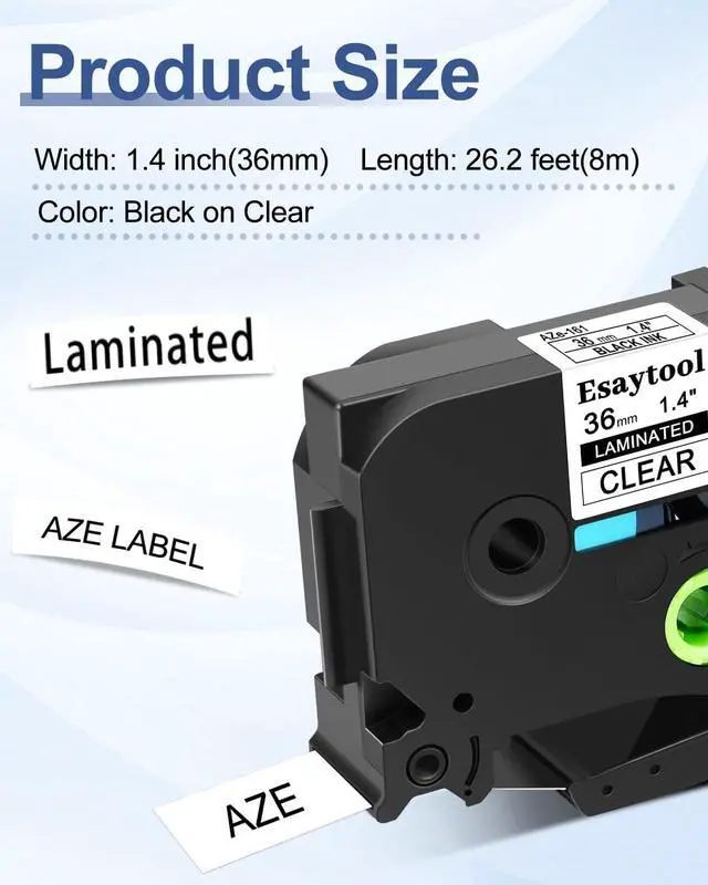 Alt view image 2 of 7 - 6 Pack Compatible with P-Touch TZe-161 TZe161 TZ-161 Black on Clear 36mm 1.4'' Laminated Label Tape Replacement for Ptouch PT-P900 9600 9700PC D800W E800W 9500PC P900W P950NW Makers
