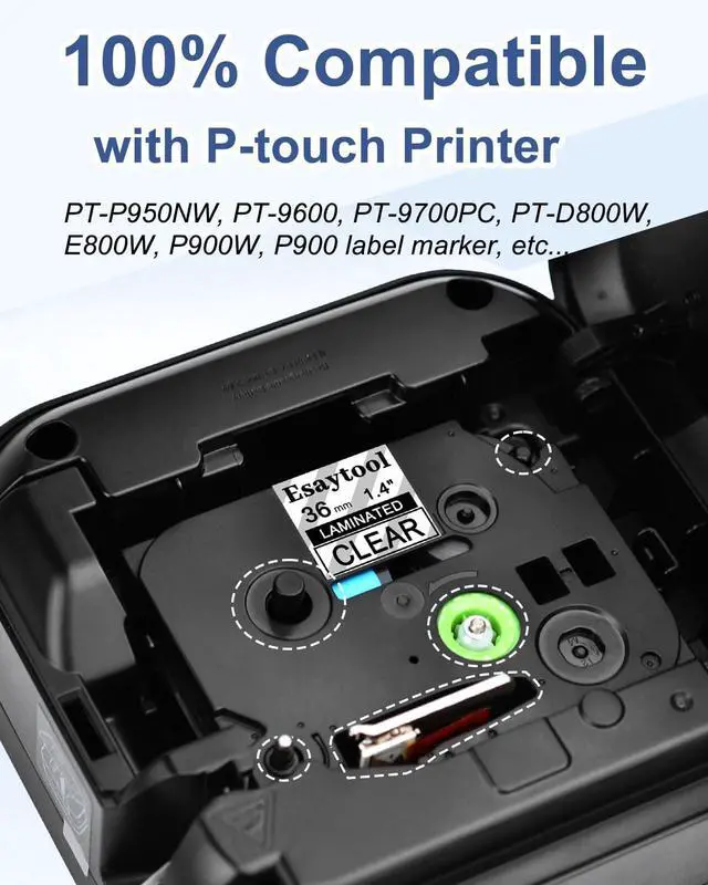 Alt view image 6 of 7 - 6 Pack Compatible with P-Touch TZe-161 TZe161 TZ-161 Black on Clear 36mm 1.4'' Laminated Label Tape Replacement for Ptouch PT-P900 9600 9700PC D800W E800W 9500PC P900W P950NW Makers