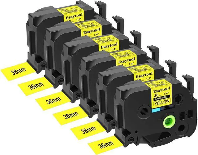 Main image of 6 Pack Compatible with P-Touch TZe-661 TZe661 TZ-661 Black on Yellow 36mm 1.4'' Laminated Label Tape Replacement for Ptouch PT-P900 9600 9700PC D800W E800W 9500PC P900W P950NW Makers