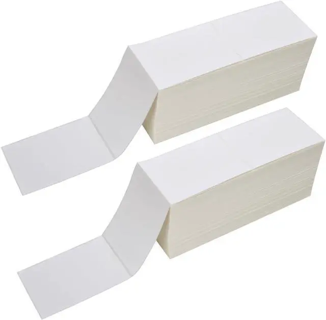 Main image of 2 Stacks Fanfold 4" x 6" Direct Thermal Labels, 2000 Labels Per Stack, White Perforated, Permanent-Adhesive, Compatible with Zebra, Rollo and Most Thermal Label Printer