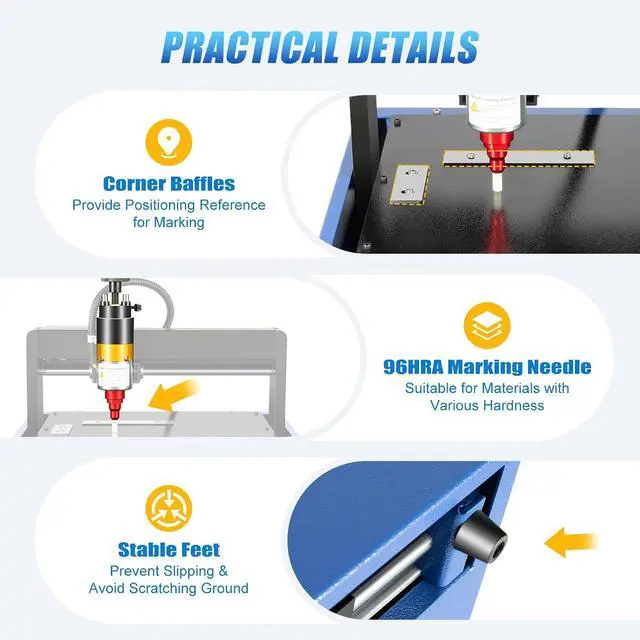 Alt view image 3 of 7 - Electric Metal Marking Machine 400W - 7.9x5.9" Marking Area, 2in/s Speed, 96HRA Needle - for VIN, Serial Numbers on Aluminum, Steel, Copper (200x150mm)