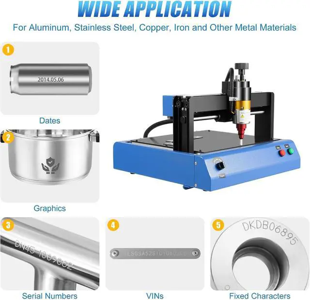 Alt view image 4 of 7 - Electric Metal Marking Machine 400W - 7.9x5.9" Marking Area, 2in/s Speed, 96HRA Needle - for VIN, Serial Numbers on Aluminum, Steel, Copper (200x150mm)