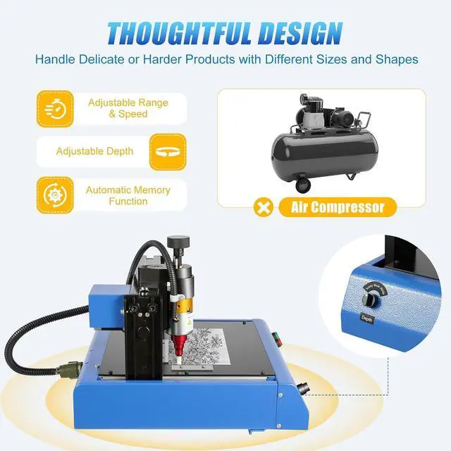 Alt view image 5 of 7 - Electric Metal Marking Machine 400W - 7.9x5.9" Marking Area, 2in/s Speed, 96HRA Needle - for VIN, Serial Numbers on Aluminum, Steel, Copper (200x150mm)