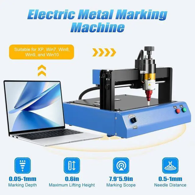 Alt view image 7 of 7 - Electric Metal Marking Machine 400W - 7.9x5.9" Marking Area, 2in/s Speed, 96HRA Needle - for VIN, Serial Numbers on Aluminum, Steel, Copper (200x150mm)