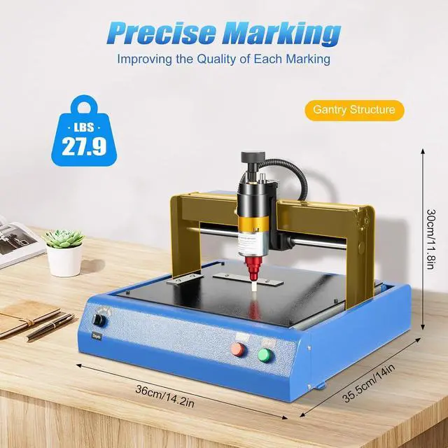 Alt view image 6 of 7 - Electric Metal Marking Machine 400W - 7.9x5.9" Marking Area, 2in/s Speed, 96HRA Needle - for VIN, Serial Numbers on Aluminum, Steel, Copper (200x150mm)