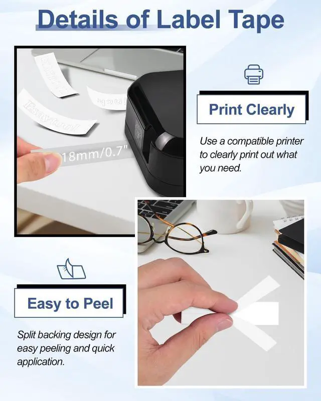 Alt view image 4 of 7 - 40 X Compatible with P-Touch TZe-145 AZE-145 TZ-145 White on Clear 18mm 0.7'' Laminated Label Tape Replacement for Ptouch PT-1300 PT-2030 PT-300 PT-D400AD PT-E550W PT-P950NW Label Maker