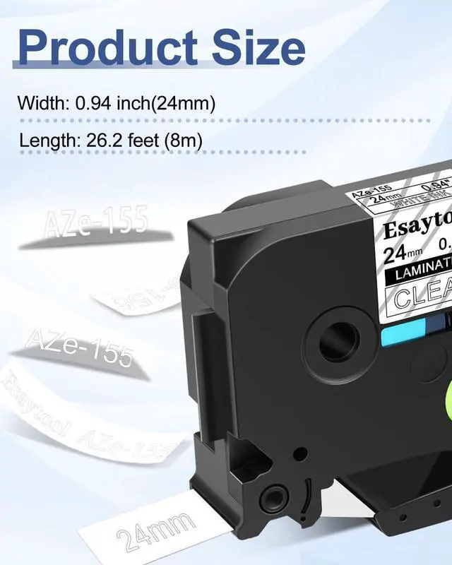 Alt view image 2 of 7 - 20 X Compatible with P-Touch TZe-155 AZE-155 TZ-155 White on Clear 24mm 0.94'' Laminated Label Tape Replacement for Ptouch PT-D600 PT-E500 PT-H500 PT-P710BT PT-1400 PT-9200DX Label Maker