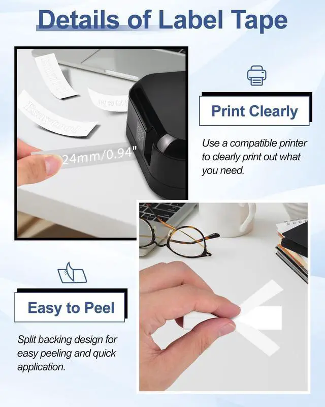 Alt view image 4 of 7 - 20 X Compatible with P-Touch TZe-155 AZE-155 TZ-155 White on Clear 24mm 0.94'' Laminated Label Tape Replacement for Ptouch PT-D600 PT-E500 PT-H500 PT-P710BT PT-1400 PT-9200DX Label Maker