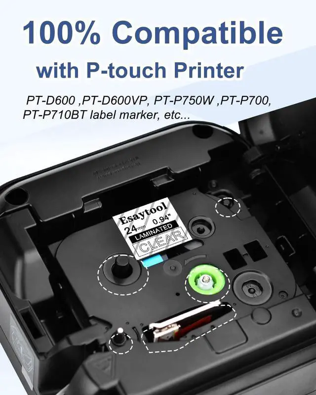 Alt view image 7 of 7 - 20 X Compatible with P-Touch TZe-155 AZE-155 TZ-155 White on Clear 24mm 0.94'' Laminated Label Tape Replacement for Ptouch PT-D600 PT-E500 PT-H500 PT-P710BT PT-1400 PT-9200DX Label Maker